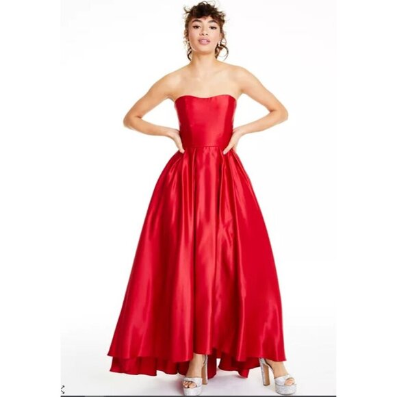 Betsy & Adam Strapless Red Satin Evening Gown Formal Maxi Dress Sz 6 - Picture 1 of 10